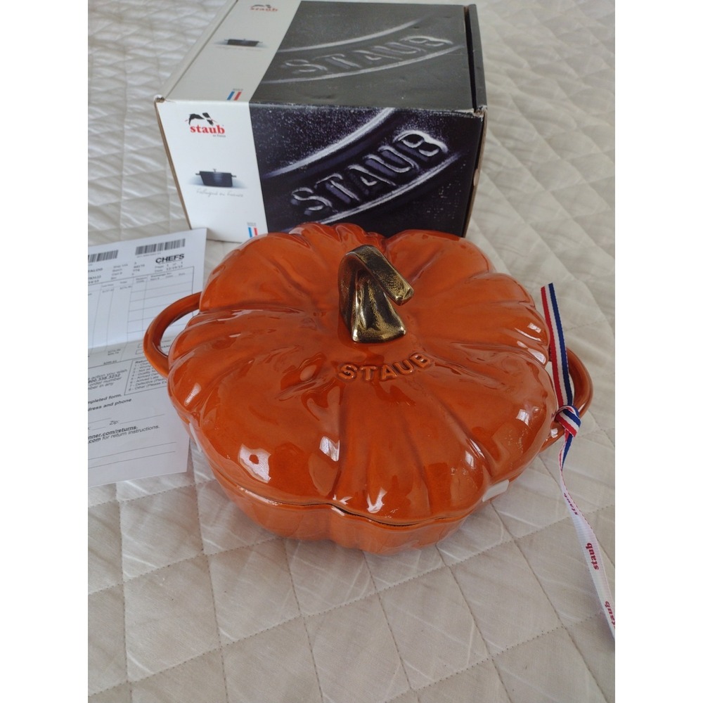 New STAUB Pumpkin Cocotte 3.5 QT 9.5" Cinnamon Enamel Cast Iron Dutch Oven 2015